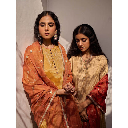 Apeksha Jain Label Beige Anarkali with Pant and Dupatta (Set of 3)