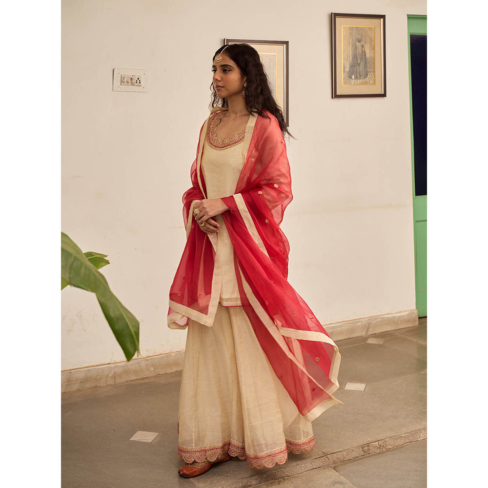 Apeksha Jain Label Beige Kurta with Sharara and Dupatta (Set of 3)