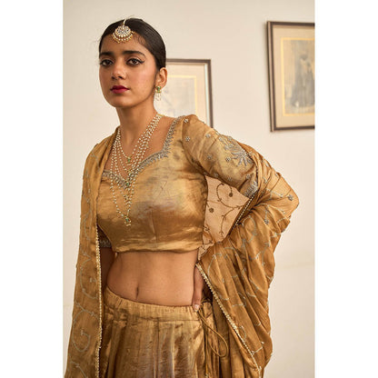 Apeksha Jain Label Gold Suvarna Lehenga with Blouse and Dupatta (Set of 3)