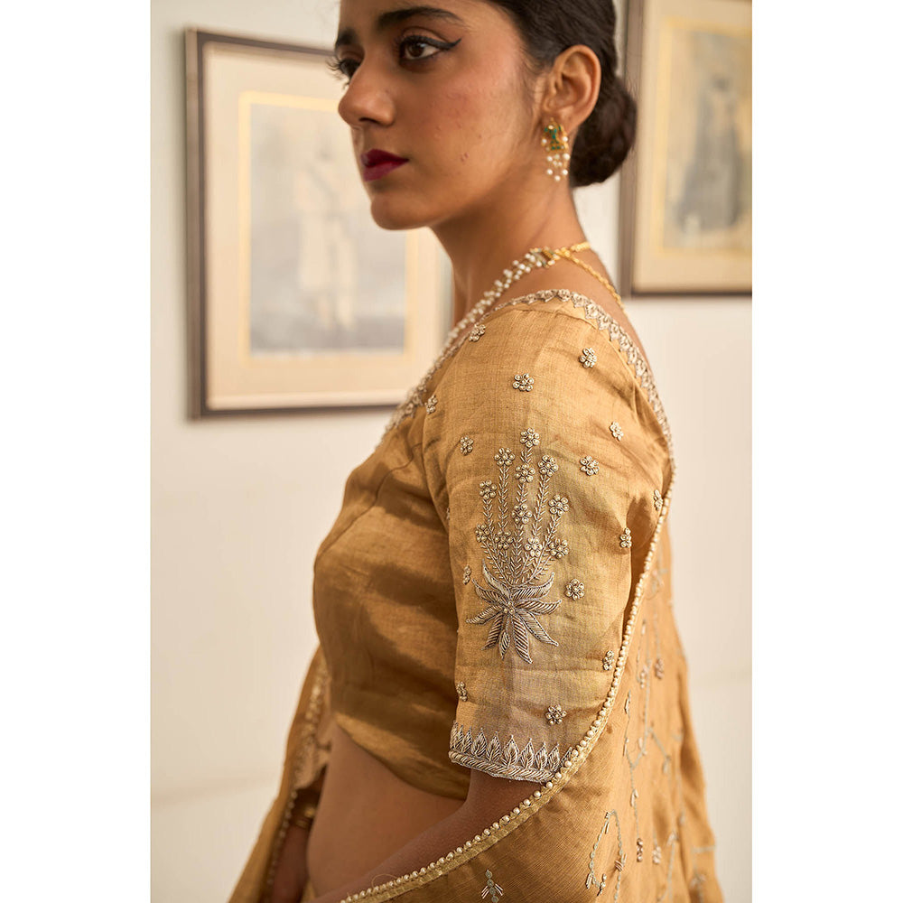 Apeksha Jain Label Gold Suvarna Lehenga with Blouse and Dupatta (Set of 3)
