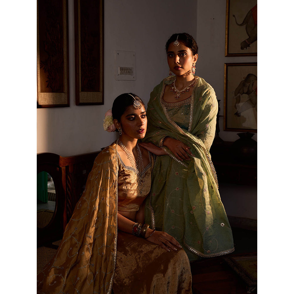 Apeksha Jain Label Gold Suvarna Lehenga with Blouse and Dupatta (Set of 3)