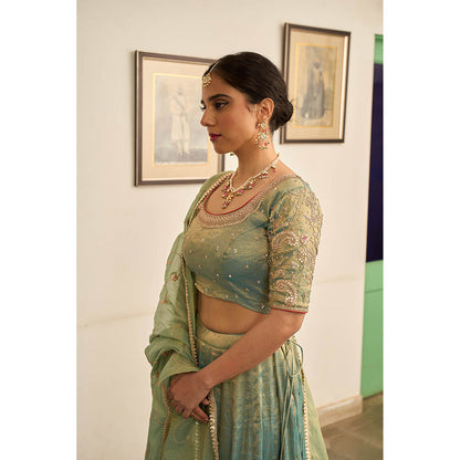 Apeksha Jain Label Green Nayaab Lehenga with Blouse and Dupatta (Set of 3)