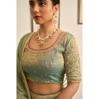Apeksha Jain Label Green Nayaab Lehenga with Blouse and Dupatta (Set of 3)