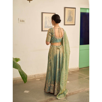 Apeksha Jain Label Green Nayaab Lehenga with Blouse and Dupatta (Set of 3)