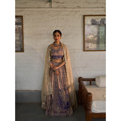 Apeksha Jain Label Purple Jamuni Lehenga with Blouse and Dupatta (Set of 3)