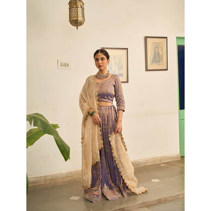 Apeksha Jain Label Purple Jamuni Lehenga with Blouse and Dupatta (Set of 3)