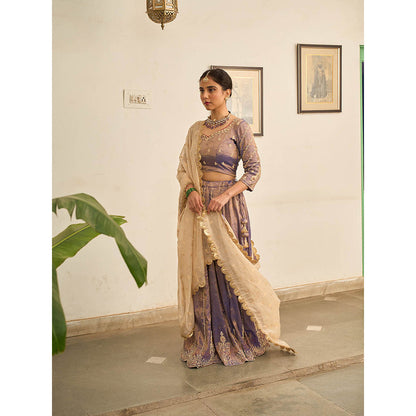 Apeksha Jain Label Purple Jamuni Lehenga with Blouse and Dupatta (Set of 3)