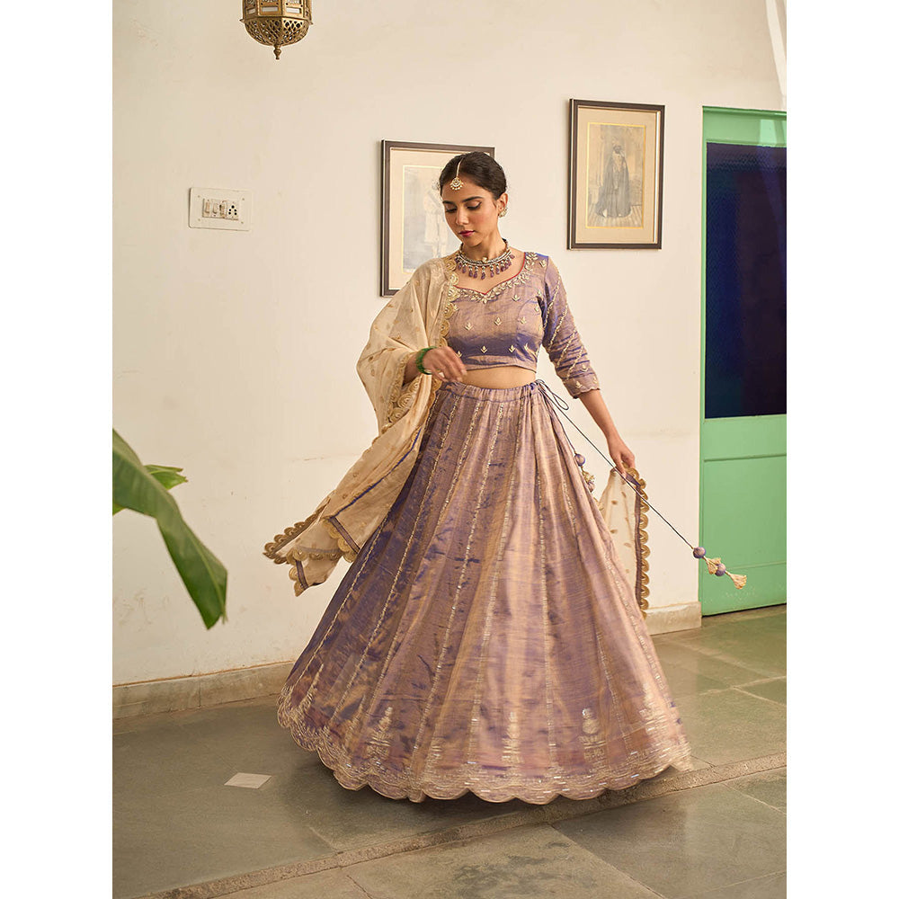 Apeksha Jain Label Purple Jamuni Lehenga with Blouse and Dupatta (Set of 3)