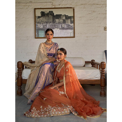 Apeksha Jain Label Orange Malhar Lehenga with Blouse and Dupatta (Set of 3)