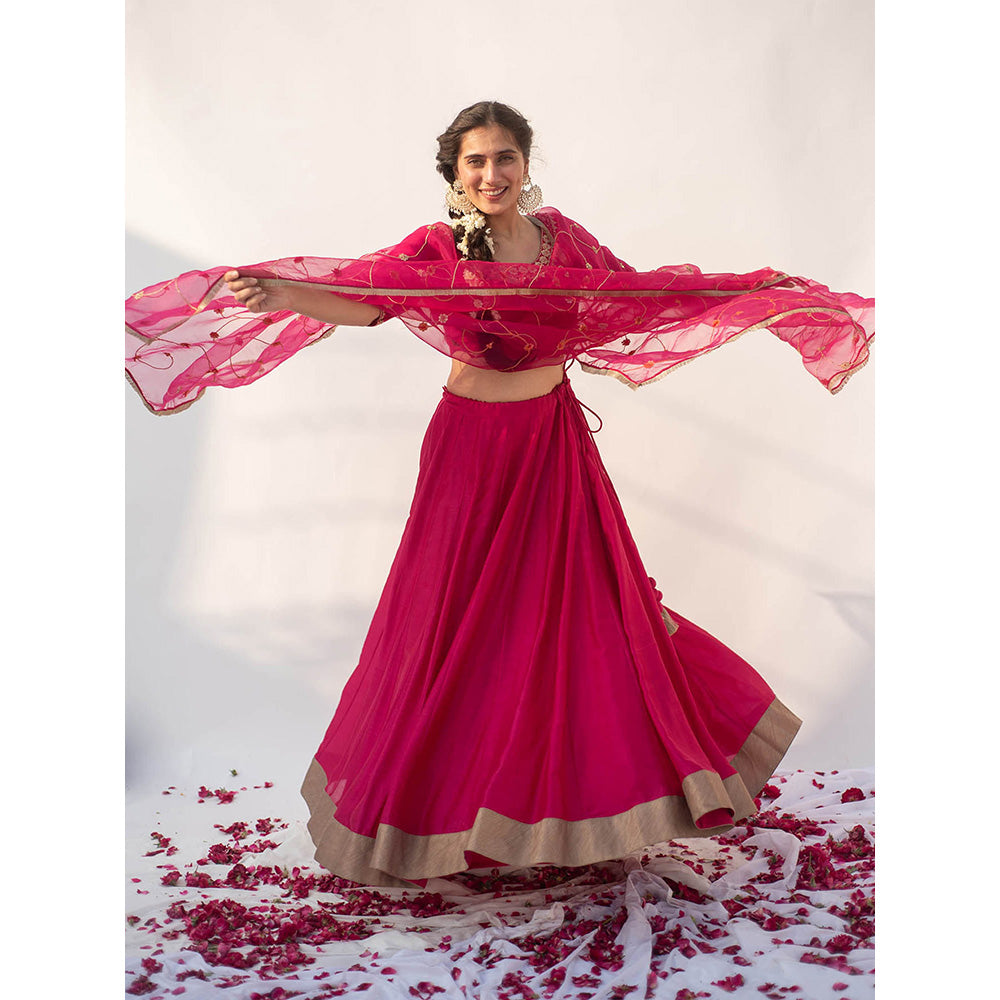 Apeksha Jain Label Rani Pink Lehenga with Blouse and Dupatta (Set of 3)