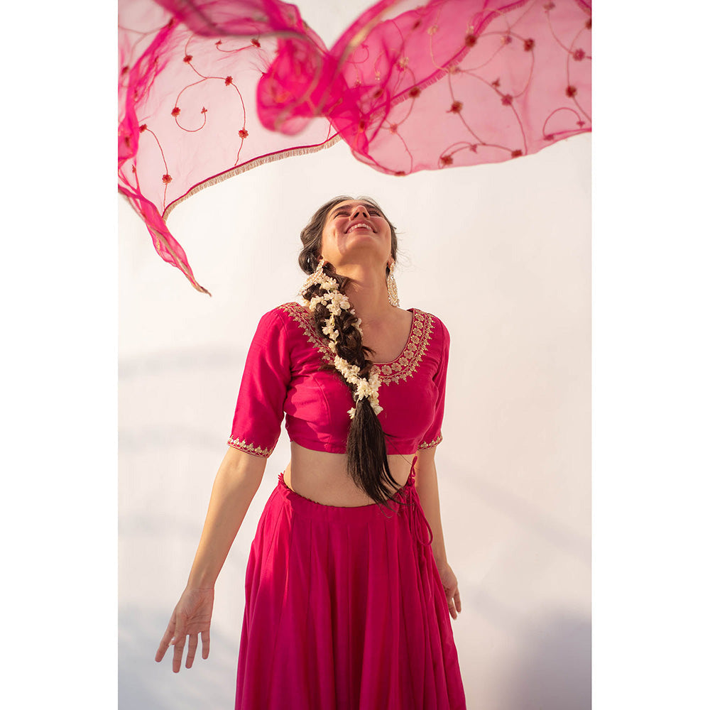 Apeksha Jain Label Rani Pink Lehenga with Blouse and Dupatta (Set of 3)