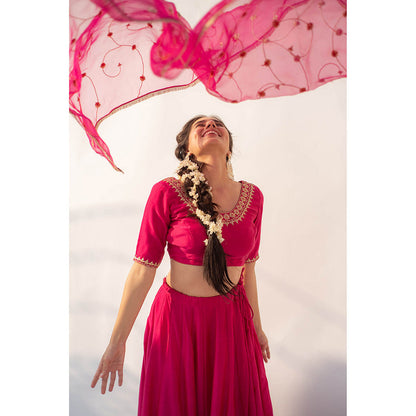 Apeksha Jain Label Rani Pink Lehenga with Blouse and Dupatta (Set of 3)