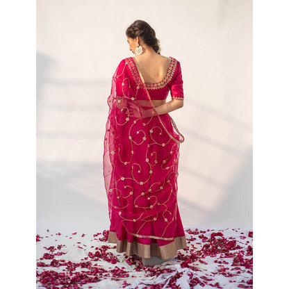 Apeksha Jain Label Rani Pink Lehenga with Blouse and Dupatta (Set of 3)