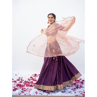 Apeksha Jain Label Purple Lehenga with Blouse and Dupatta (Set of 3)