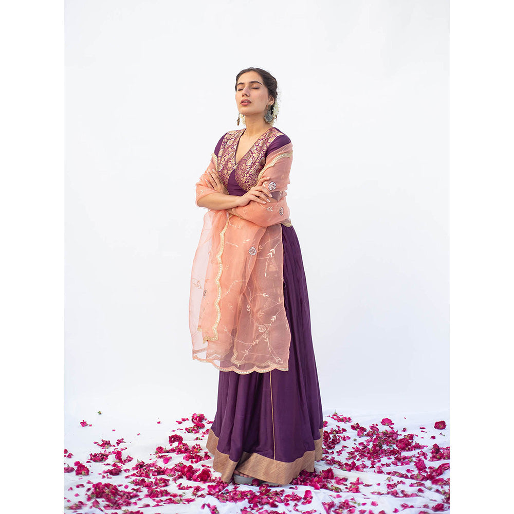Apeksha Jain Label Purple Lehenga with Blouse and Dupatta (Set of 3)