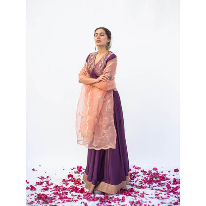 Apeksha Jain Label Purple Lehenga with Blouse and Dupatta (Set of 3)