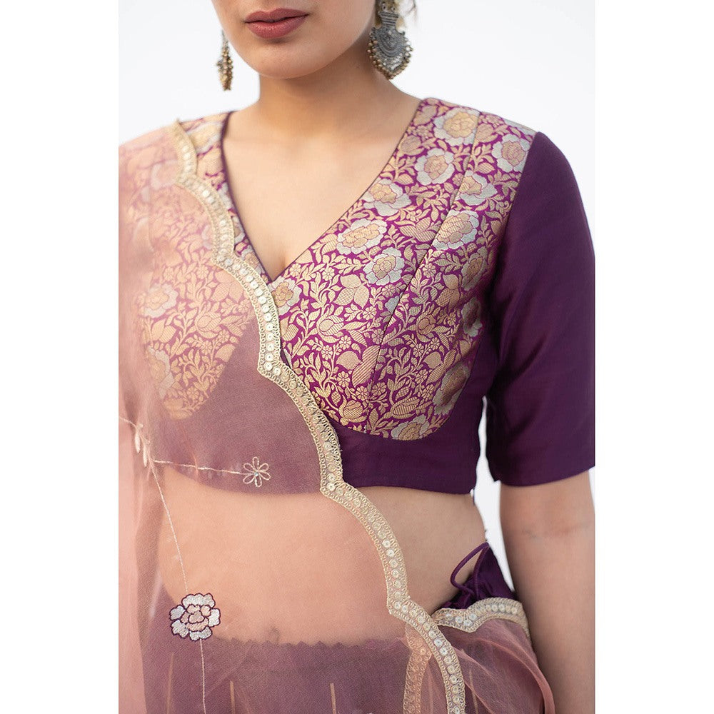 Apeksha Jain Label Purple Lehenga with Blouse and Dupatta (Set of 3)