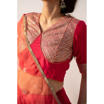 Apeksha Jain Label Red Lehenga with Blouse and Dupatta (Set of 3)