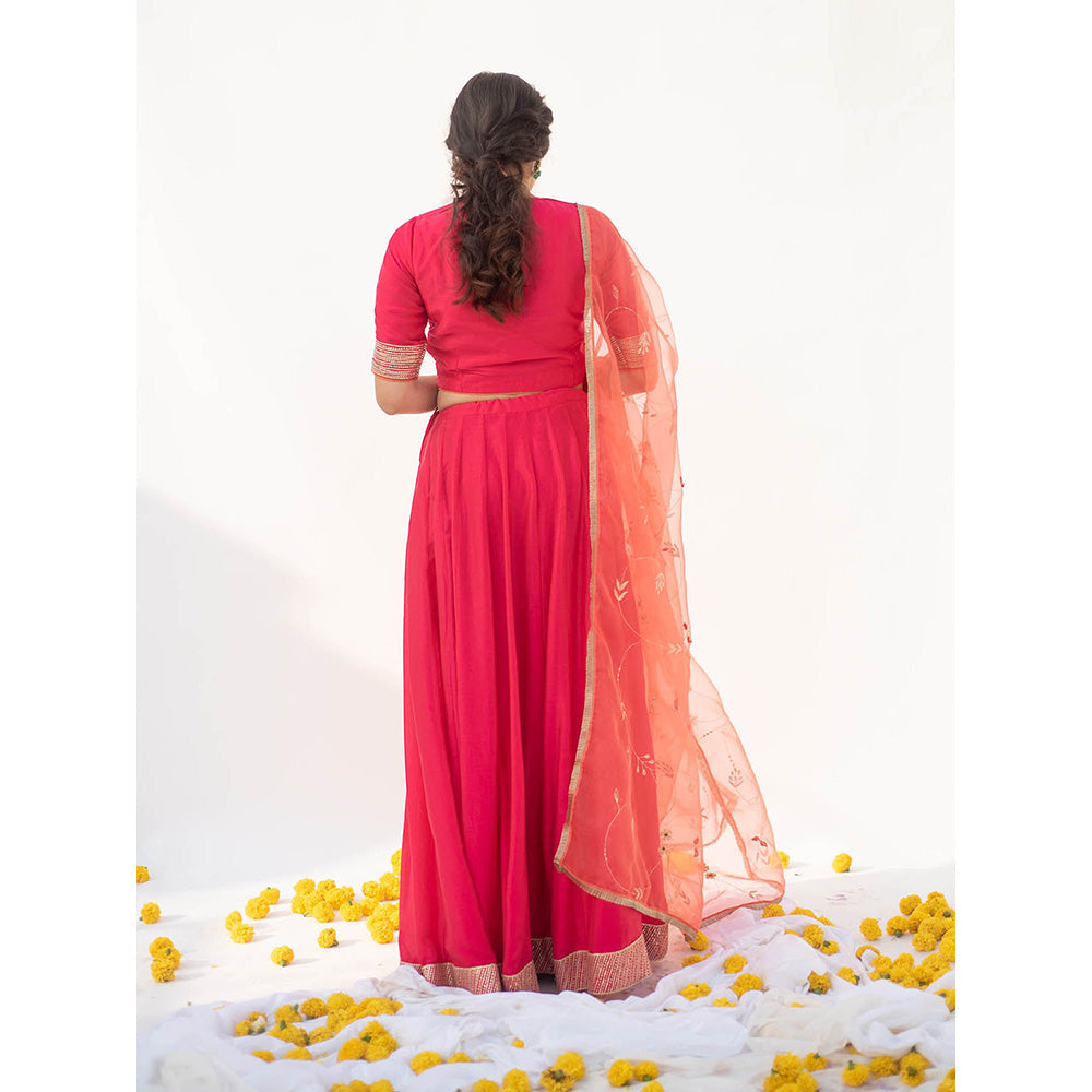 Apeksha Jain Label Red Lehenga with Blouse and Dupatta (Set of 3)
