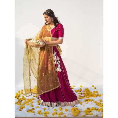 Apeksha Jain Label Wine Lehenga with Blouse and Dupatta (Set of 3)