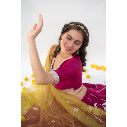 Apeksha Jain Label Wine Lehenga with Blouse and Dupatta (Set of 3)