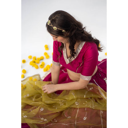 Apeksha Jain Label Wine Lehenga with Blouse and Dupatta (Set of 3)