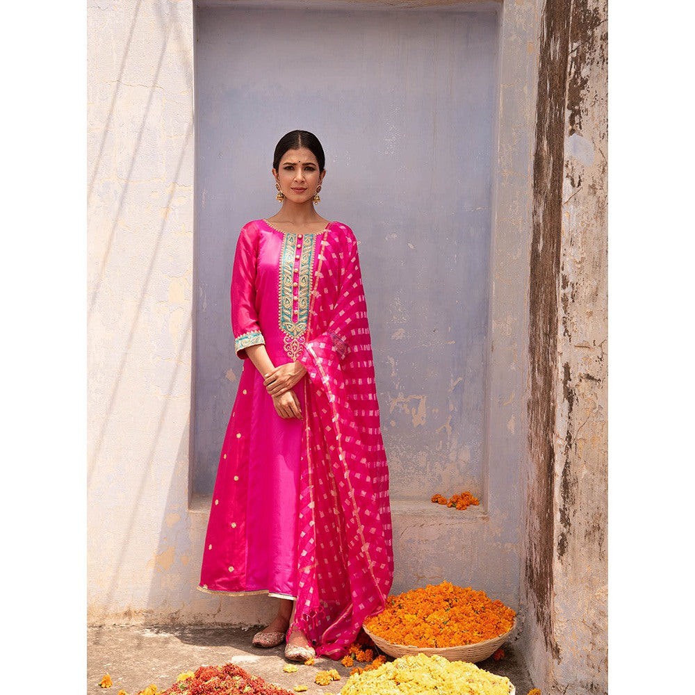 Apeksha Jain Label Pink Anarkali with Pant and Dupatta (Set of 3)
