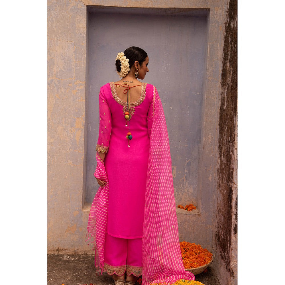Apeksha Jain Label Hot Pink Kurta with Pant and Dupatta (Set of 3)