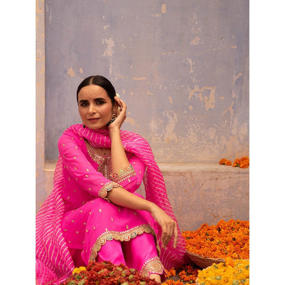 Apeksha Jain Label Hot Pink Kurta with Pant and Dupatta (Set of 3)