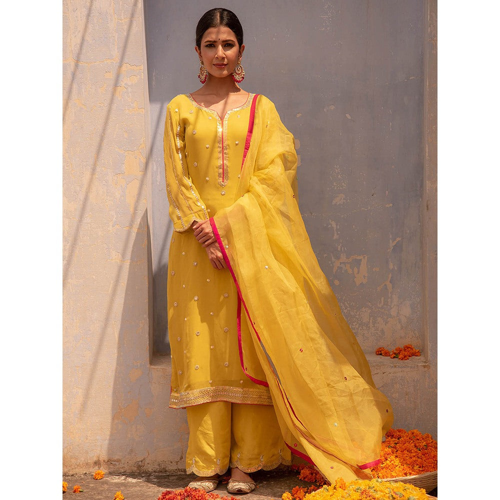 Apeksha Jain Label Yellow Kurta with Pant and Dupatta (Set of 3)