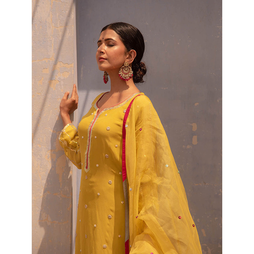 Apeksha Jain Label Yellow Kurta with Pant and Dupatta (Set of 3)