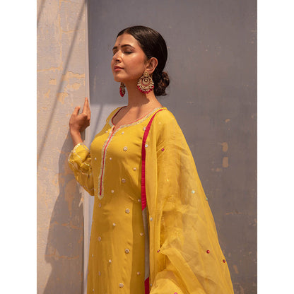 Apeksha Jain Label Yellow Kurta with Pant and Dupatta (Set of 3)