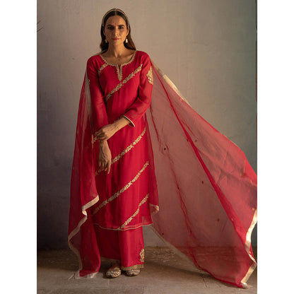 Apeksha Jain Label Red Kurta with Palazzo and Dupatta (Set of 3)