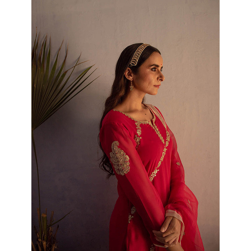 Apeksha Jain Label Red Kurta with Palazzo and Dupatta (Set of 3)