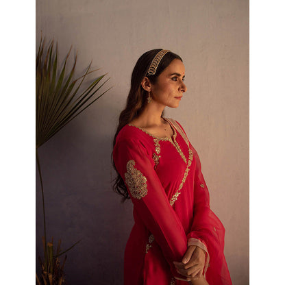 Apeksha Jain Label Red Kurta with Palazzo and Dupatta (Set of 3)