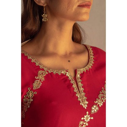 Apeksha Jain Label Red Kurta with Palazzo and Dupatta (Set of 3)