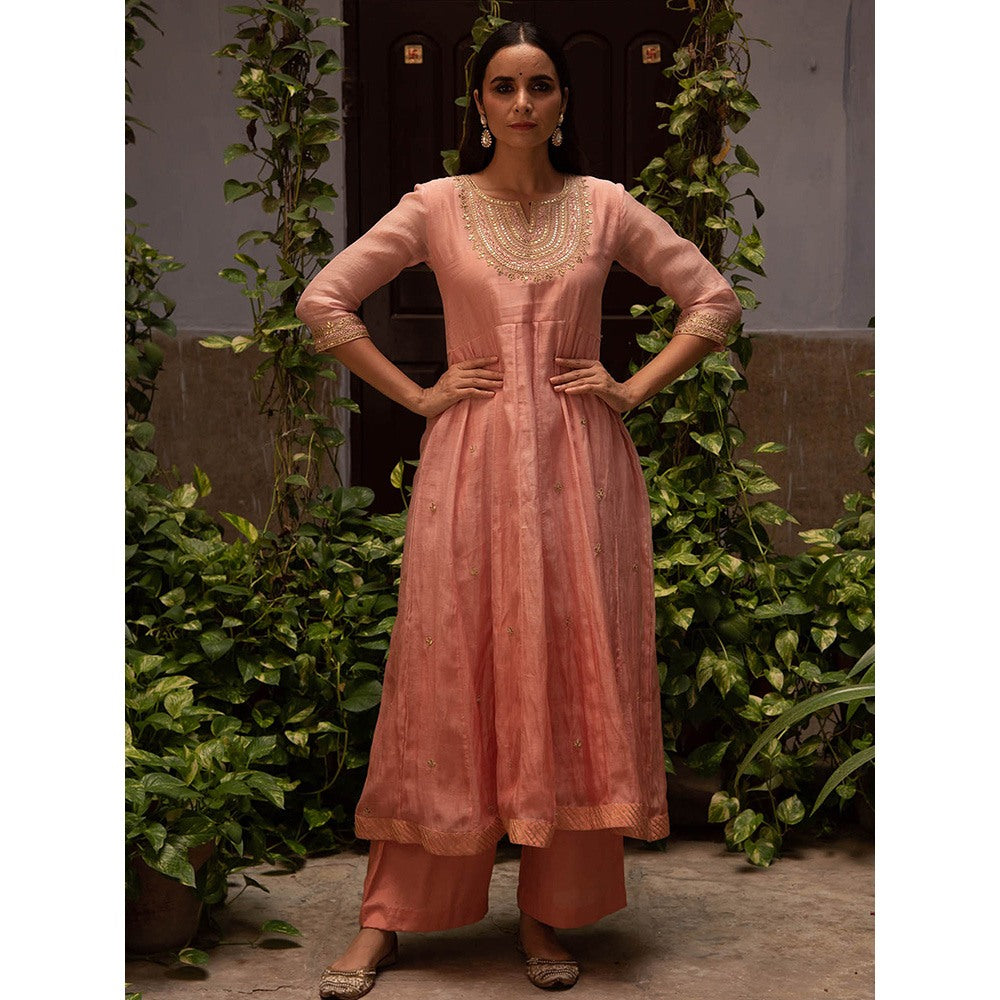 Apeksha Jain Label Peach Anarkali with Palazzo and Dupatta (Set of 2)