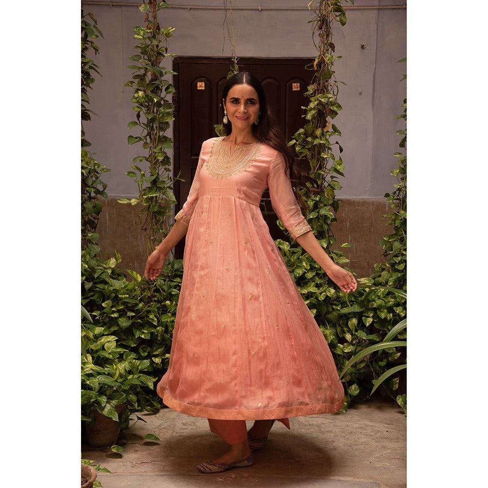 Apeksha Jain Label Peach Anarkali with Palazzo and Dupatta (Set of 2)