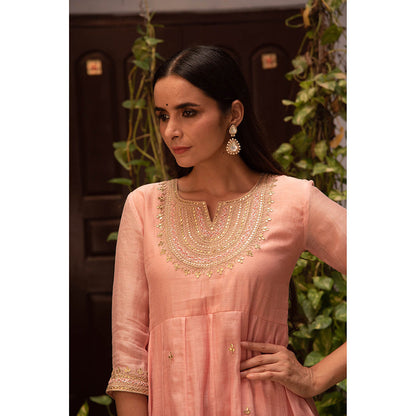 Apeksha Jain Label Peach Anarkali with Palazzo and Dupatta (Set of 2)