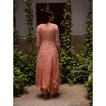 Apeksha Jain Label Peach Anarkali with Palazzo and Dupatta (Set of 2)