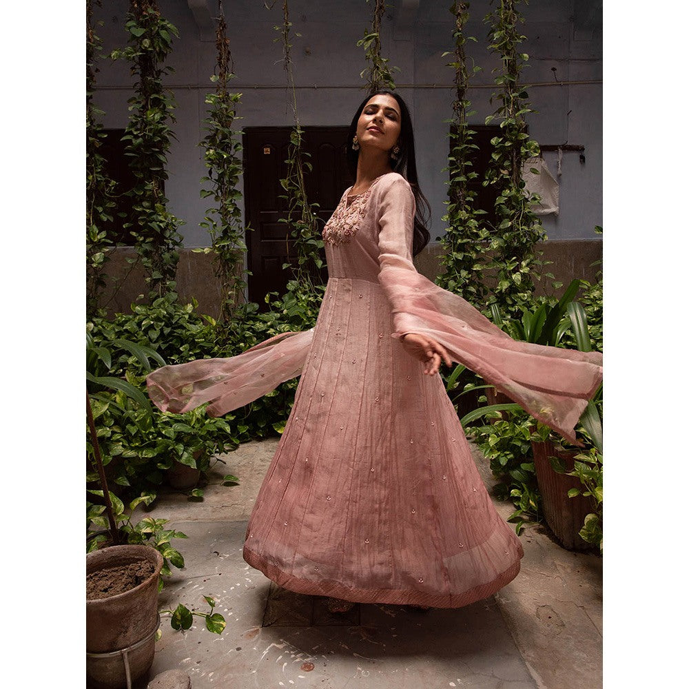 Apeksha Jain Label Onion Pink Anarkali with Pant and Dupatta (Set of 3)