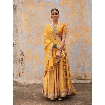 Apeksha Jain Label Mustard Lehenga with Blouse and Dupatta (Set of 3)