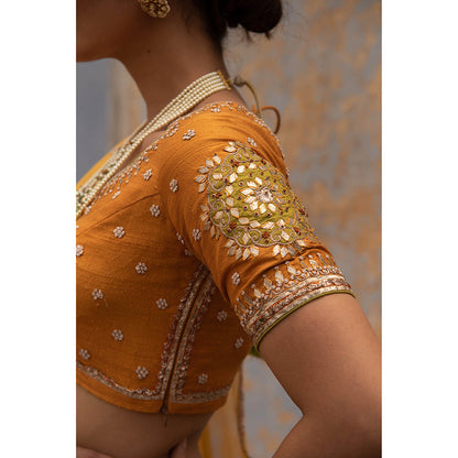 Apeksha Jain Label Mustard Lehenga with Blouse and Dupatta (Set of 3)