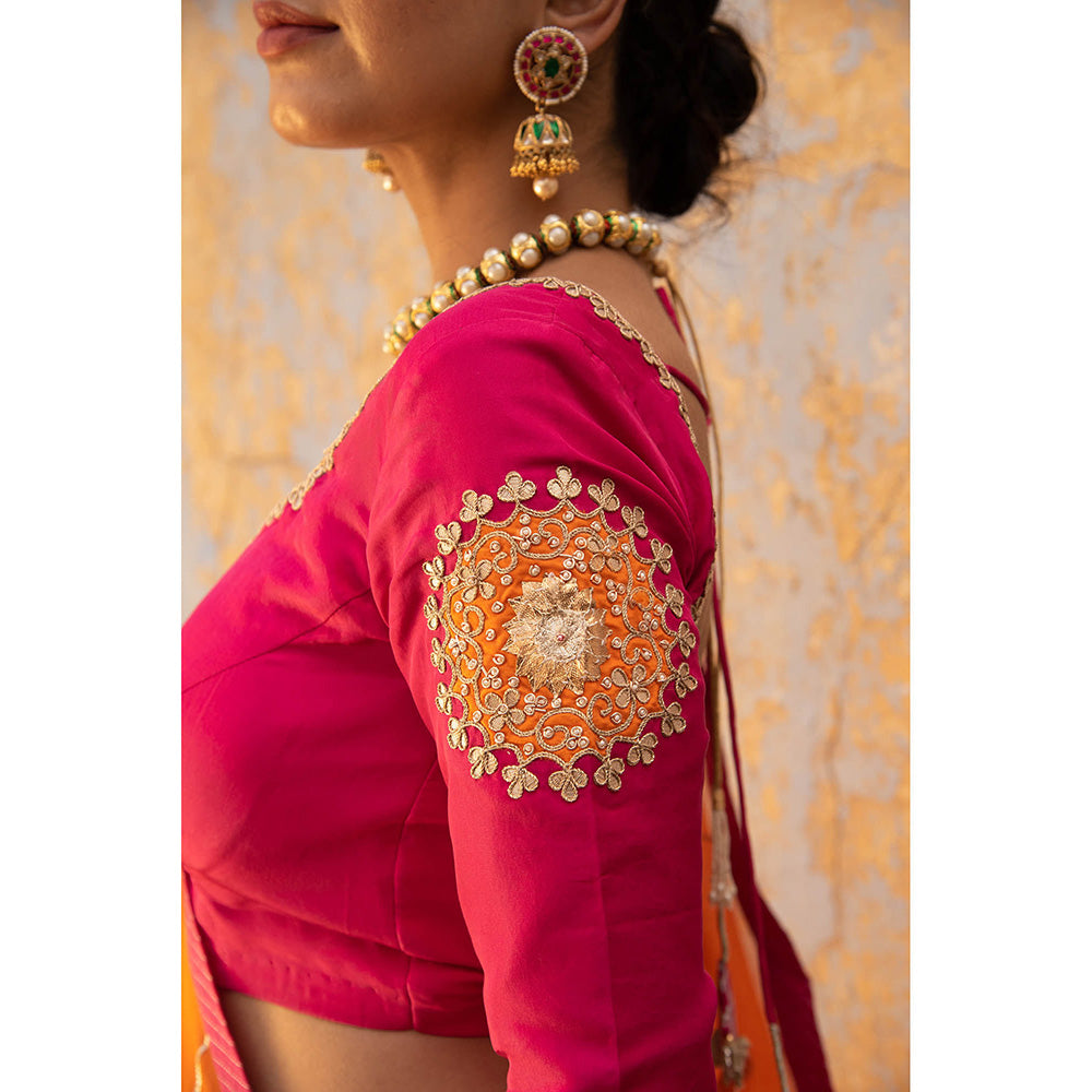 Apeksha Jain Label Orange Lehenga with Blouse and Dupatta (Set of 3)