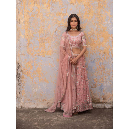 Apeksha Jain Label Onion Pink Lehenga with Blouse and Dupatta (Set of 3)