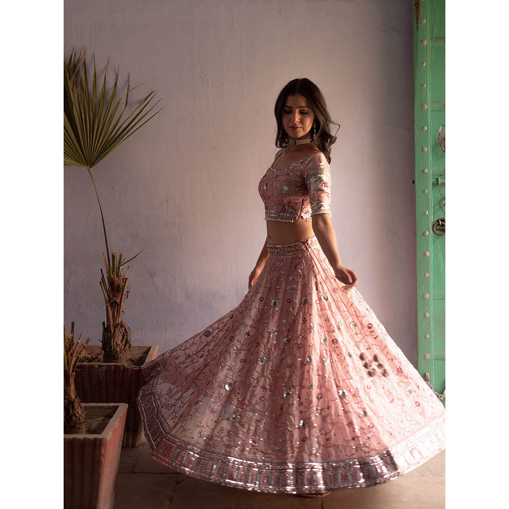 Apeksha Jain Label Onion Pink Lehenga with Blouse and Dupatta (Set of 3)