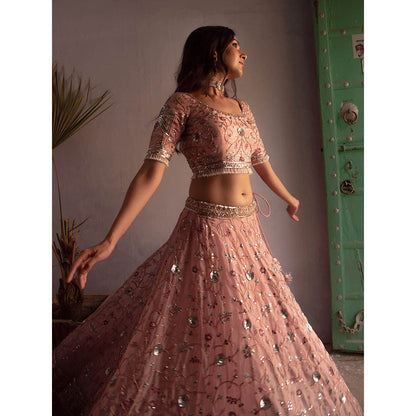 Apeksha Jain Label Onion Pink Lehenga with Blouse and Dupatta (Set of 3)