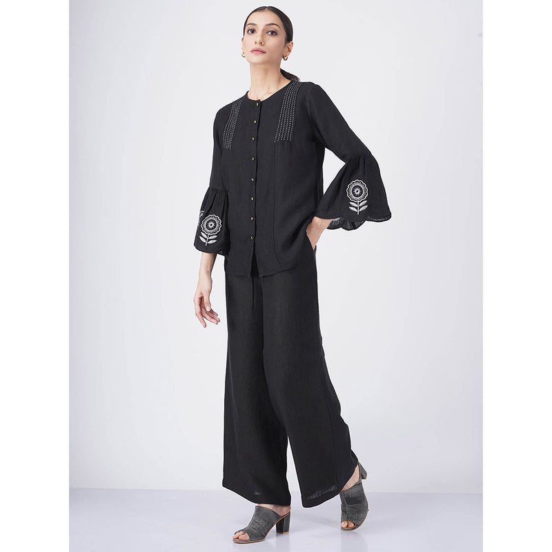 ARCVSH by Pallavi Singh Sunflower Black Top with Pants with Slip (Set of 3)