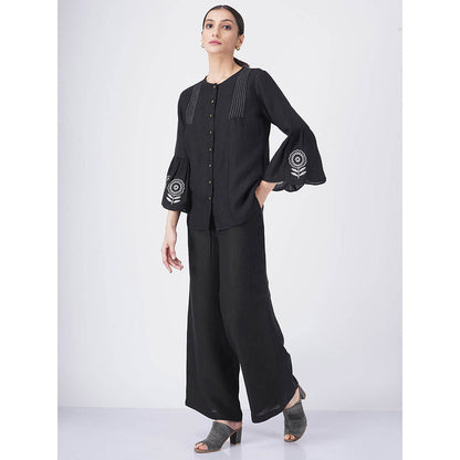 ARCVSH by Pallavi Singh Sunflower Black Top with Pants with Slip (Set of 3)