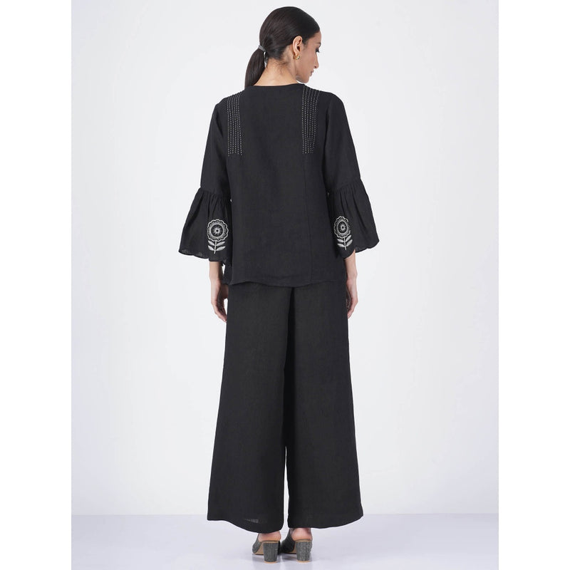 ARCVSH by Pallavi Singh Sunflower Black Top with Pants with Slip (Set of 3)